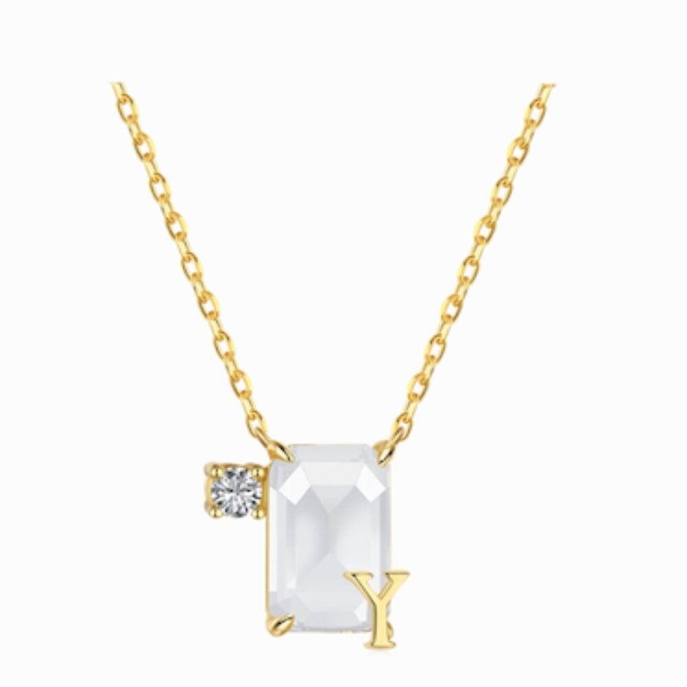 Luxurious necklace with 2 stone pendant-Letter "Y"